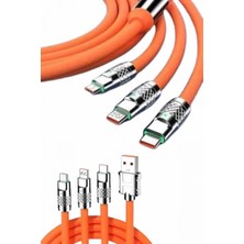 Pileli Store Pilelistore  120W Silikon Metal Uçlu LED Işıklı 3 In1 Şarj Kablosu 1.2m