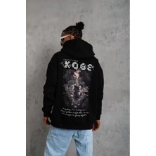 Modi Green Grafik Baskılı Kadın Günlük Stil Siyah Arka Panel Üç Iplik Oversize Sweatshirt