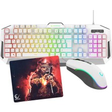 Rampage Km-34 Glare Beyaz Klv , 12800 Dpı Mouse + Rampage Mousepad Oyuncu Seti