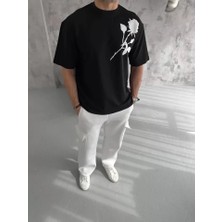 Modi Green Grafik Baskılı Unisex Günlük Stil Siyah Pamuklu Oversize Tişört