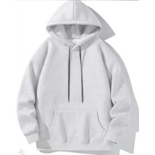 Modi Green Basic Dokulu Erkek Günlük Stil Melanj Grisi Kapüşonlu Hoodie Sweatshirt
