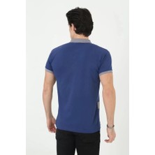 Modi Green Baskı Detaylı Erkek Fit Duruş Grafik Mavi Slim Fit Pamuklu Tişört