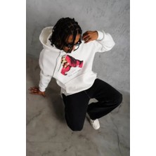 Modi Green Baskılı Erkek Günlük Stil Eldiven Figür Beyaz Kapüşonlu Sweatshirt