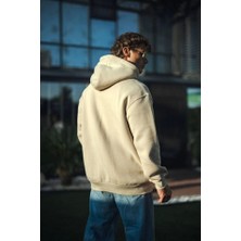 Modi Green Kadın Sokak Stili Bej Üç Iplik Penye Kapüşonlu Basic Sweatshirt