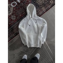 Modi Green Kadın Sokak Stili Beyaz Kapüşonlu Üç Iplik Penye Basic Sweatshirt