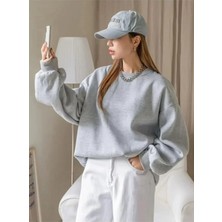Modi Green Düz Dokulu Erkek Günlük Stil Gri Bisiklet Yaka Rahat Kesim Sweatshirt