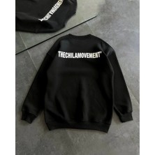 Modi Green Baskılı Kadın Günlük Stil Siyah Kışlık Bisiklet Yaka Oversize Sweatshirt