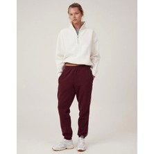 Modi Green Kadın Salaş Stil Beyaz Oversize Yarım Farmuarlı Yakalı Basic Sweatshirt