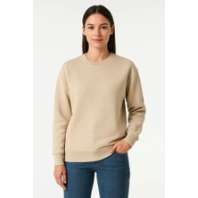 Modi Green Üç Iplik Şardonlu Erkek Sıcak Tutan Bej Bisiklet Yaka Sweatshirt