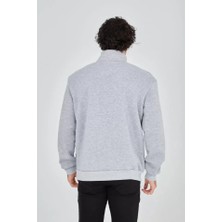 Modi Green Grafik Baskılı Erkek Günlük Stil Antrasit Gri Yarım Fermuarlı Sweatshirt