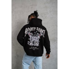 Modi Green Baskılı Erkek Günlük Stil Siyah Kordon Ipli Kapüşonlu Sweatshirt