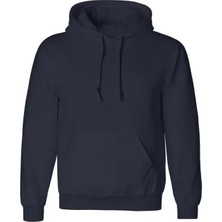 Modi Green Basic Dokulu Erkek Günlük Stil Derin Lacivert Kapüşonlu Hoodie Sweatshirt