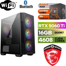 MSI Şafak-Gamıng Pc Ddr5 Amd Ryzen 5 7500F Rtx 5060 Ti 16GB-16GB Ddr5 Ram 1tb M.2 SSD (5000/4000) Win 11 Pro Wi-Fi E-Spor Oyuncu ve Render Bilgisayarı