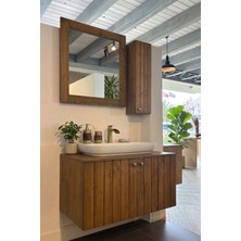 Adn Dizayn Doğal Ahşap Banyo Dolabı Seti - 90 Cm-Su Korumalı Cilalı - Montajlı Gönderim - Çanak Lavabolu