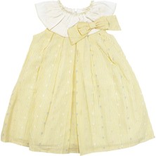 by BebekOdam Kız Çocuk Sarı Puantiyeli Beyaz Yakalı Fiyonklu Elbise - 1016829