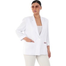 White Diamond Kadın Beyaz Cep Detaylı Keten Ceket