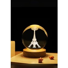 PremiumPort 3D Kristal Cam Küre Gece Lambası, Ahşap Soketli, Şık ve Havalı Hediye