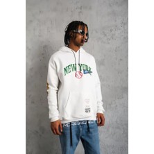 Modi Green Illüstrasyon Baskılı Erkek Günlük Stil Beyaz Kapüşonlu Sweatshirt