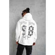 Modi Green Baskılı Erkek Günlük Stil 98 Numara Beyaz Kapüşonlu Sweatshirt