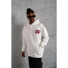 Modi Green Şapkalı Güvercin Baskılı Erkek Beyaz Kapüşonlu Sweatshirt