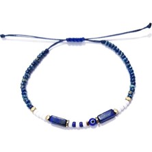 Funny Takı Hematit Doğaltaşlı Çek Cam Nazar ve Miyuki Round Boncuklu Unisex Bileklik