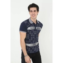 Modi Green Baskı Detaylı Erkek Fit Duruş Grafik Lacivert Slim Fit Pamuklu Tişört