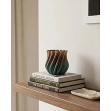 Butik Mey Ithalat® Koyu Metalik Kıvrımlı 3D Vazo Minimal Lüks Ev Ofis Dekoru