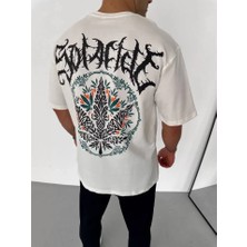 Modi Green Baskılı Unisex Günlük Stil Beyaz Geometrik Form Oversize Tişört