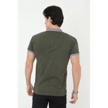 Modi Green Baskı Detaylı Erkek Fit Duruş Grafik Haki Yeşil Slim Fit Pamuklu Tişört