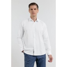 İmza Beyaz Sert Yaka Uzun Kol Cepsiz Slim Fit Pamuklu Gömlek 1004255284