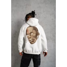 Modi Green Maske Illüstrasyon Baskılı Erkek Beyaz Kordonlu Hoodie