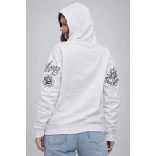 Modi Green 3 Iplik Pamuklu Kapüşonlu Baskılı Sweatshirt Hoodie - Beyaz