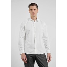 İmza Krem Rengi Sert Yaka Uzun Kol Cepsiz Slim Fit Pamuklu Gömlek 1004255913