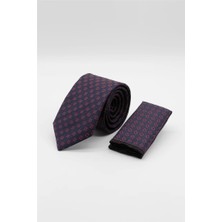 İmza Lacivert-Kırmızı Desenli 7 Cm Kravat 1090260116
