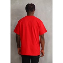 Modi Green Unisex Salaş Stil Canlı Kırmızı Tonlu Pamuklu Oversize Grafik Tişört