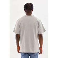 Modi Green Unisex Salaş Stil Doğal Tonlu Melanj Grisi Oversize Bisiklet Yaka Tişört