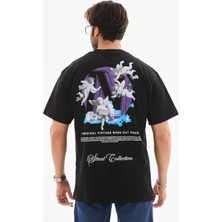 Modi Green Modern Sanat Baskılı Unisex Siyah Bisiklet Yaka Oversize Tişört