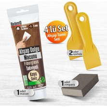 Badem10 Pratik (4'LÜ) Ahşap Tamir Seti Koyu Ceviz Renk 200 Gr Tamir Macunu + 2 Adet Spatula + Kübik Zımpara