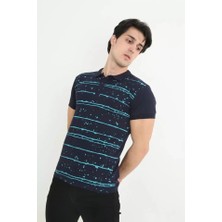 Modi Green Erkek Fit Duruş Lacivert Çizgili Slim Fit Pike Dokuma Polo Yaka Tişört