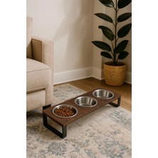 Reyo Ok-Ay Store Yükseltilmiş Kedi ve Küçük Irk Köpek Mama Kabı 3'lü Paslanmaz Çelik Yüzde 10 Eğimli Mama ve Su Standı, Ceviz