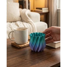 Butik Mey Ithalat® Mavi Degrade Kıvrımlı 3D Vazo Minimal Modern Ev Dekoru