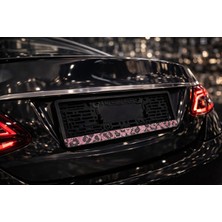 Keskin Sound Pembe Leopar Desenli Kristal Taşlı Araç Plaka Çerçevesi