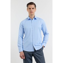 İmza Açık Mavi Sert Yaka Uzun Kol Cepsiz Slim Fit Pamuklu Gömlek 1004255913