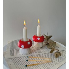 2 Li Kırmızı Mantar Şamdan Mumluk