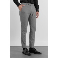 İmza Gri Yan Cep Kazayağı Desen Slim Fit Esnek Classic Pantolon 1003255174