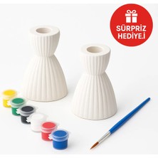 Wesank Alçı Boyama Seti – 2'li Mumluk + 6 Renk + Fırça