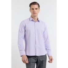İmza Lila Sert Yaka Uzun Kol Cepsiz Slim Fit Pamuklu Gömlek 1004255284