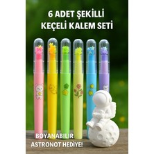 Wesank 6 Adet Şekilli Keçeli Kalem Seti + Boyanabilir Astronot Hediyeli