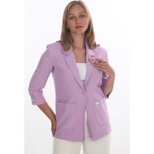 White Diamond Kadın Tek Düğmeli Rahat Kesim Keten Ceket