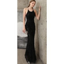 Hanife Glam Couture Hanife Glam Halter Yaka Saçaklı Abiye Elbise